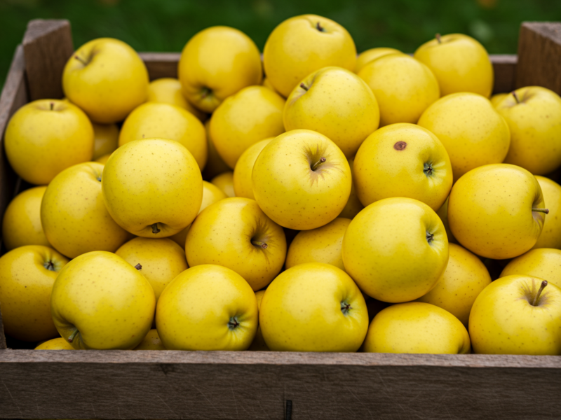 Panier de pommes Golden Delicious jaunes fraîchement récoltées